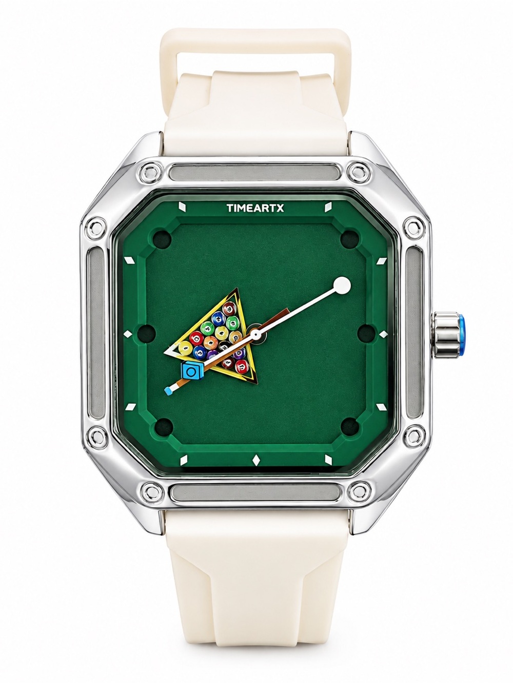 Billiards Pool Table Green Dial Statement Watch White Strap
